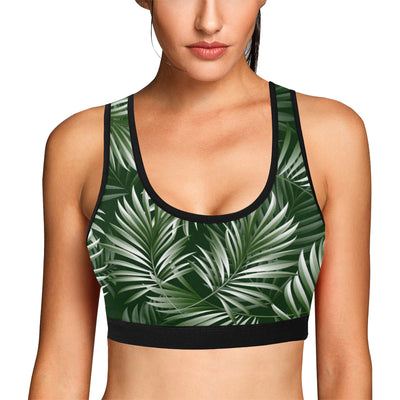 White Green Tropical Palm Leaves Sports Bra