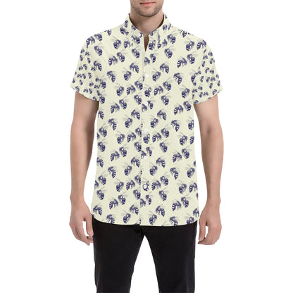 Bee Pattern Print Design 02 Men's Short Sleeve Button Up Shirt