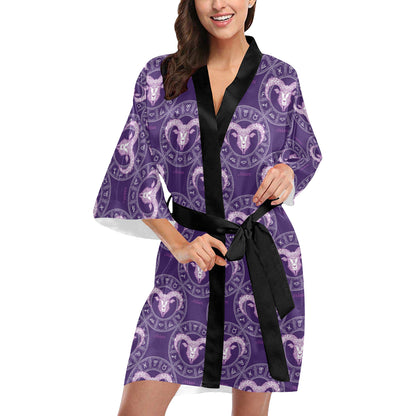 Aries Zodiac Pattern Print Design 02 Women's Short Kimono