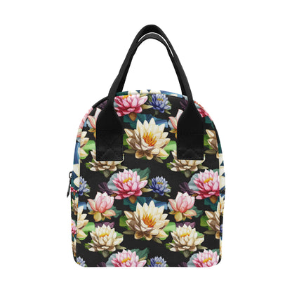 Water Lily Pattern Print Design WL02 Insulated Lunch Bag