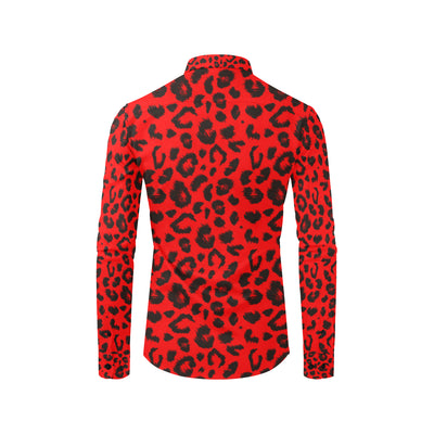 Leopard Red Skin Print Men's Long Sleeve Shirt