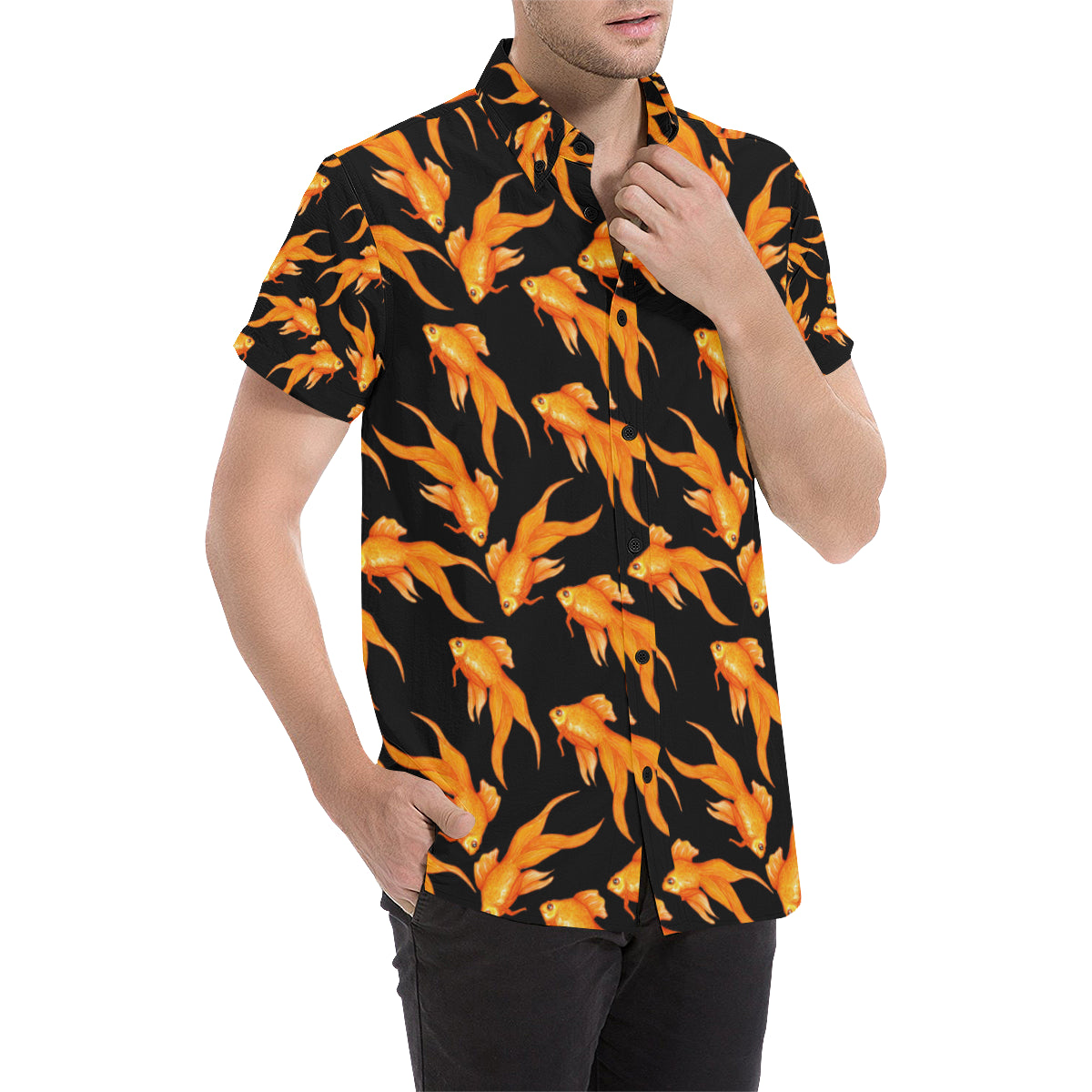 Goldfish Pattern Print Design 03 Men's Short Sleeve Button Up Shirt
