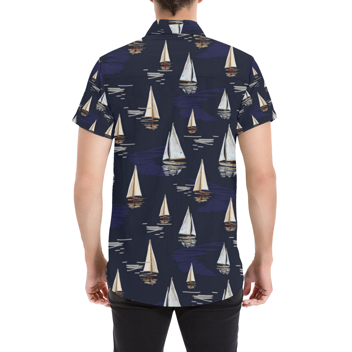 Sailing Ships Pattern Print Design A05 Men's Short Sleeve Button Up Shirt