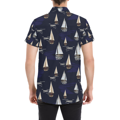 Sailing Ships Pattern Print Design A05 Men's Short Sleeve Button Up Shirt