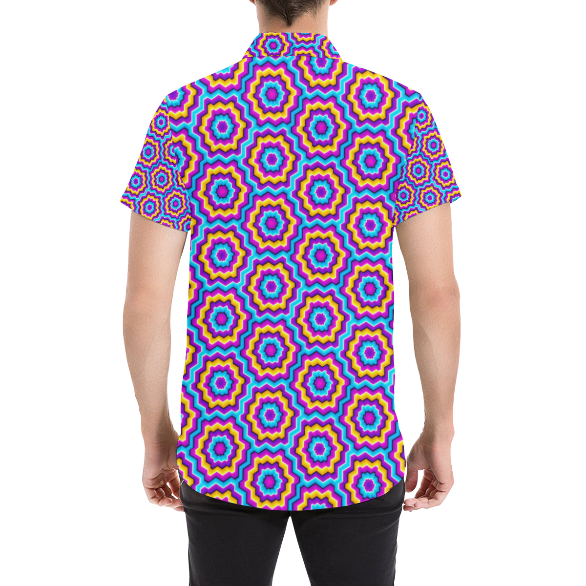 Optical illusion Techno Movement Men's Short Sleeve Button Up Shirt