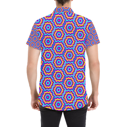 Optical illusion Techno Movement Men's Short Sleeve Button Up Shirt