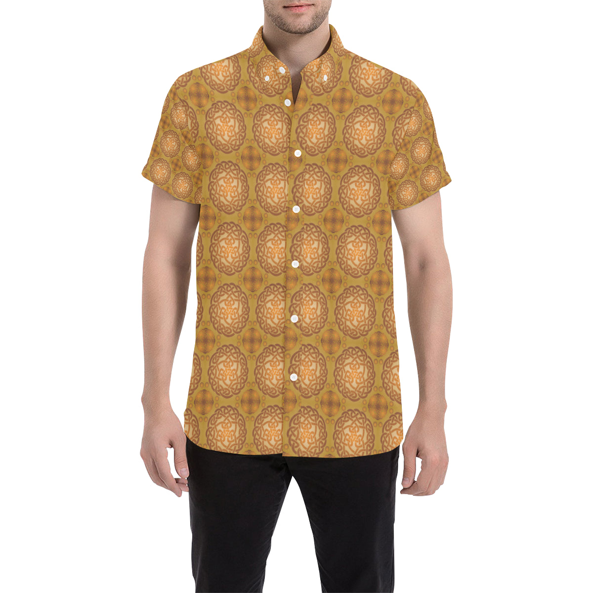 Celtic Pattern Print Design 01 Men's Short Sleeve Button Up Shirt
