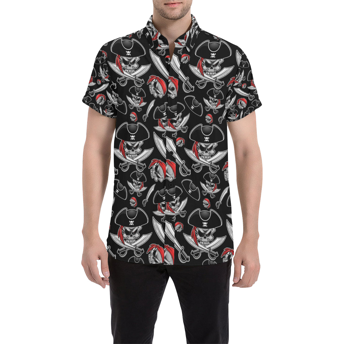 Pirate Pattern Print Design A05 Men's Short Sleeve Button Up Shirt