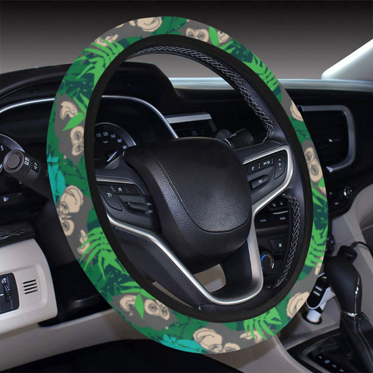 Chimpanzee Pattern Print Design 01 Steering Wheel Cover with Elastic Edge