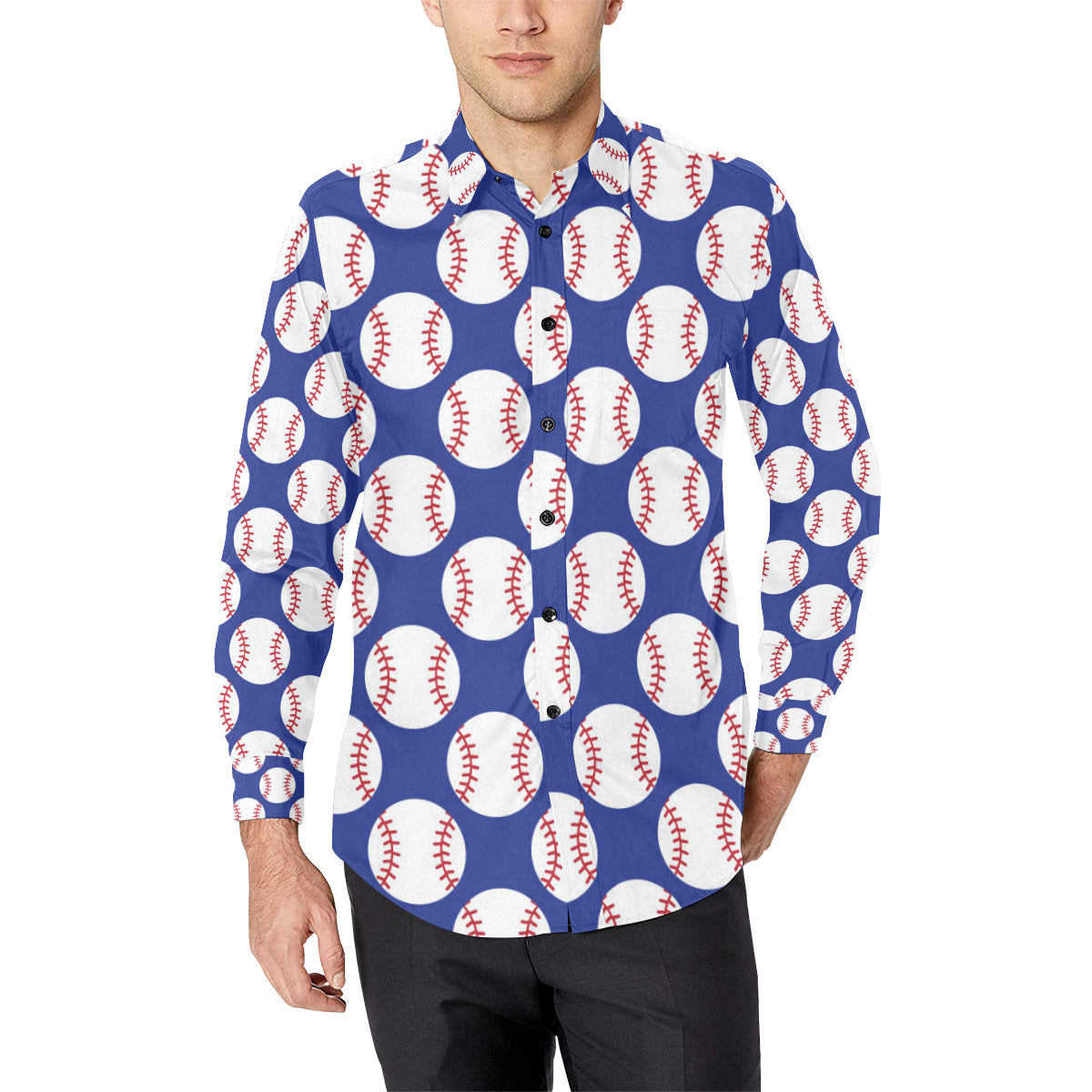Baseball Blue Background Men's Long Sleeve Shirt