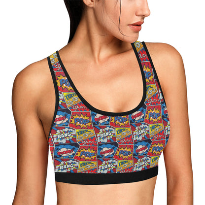 Comic Book Pattern Print Design 03 Sports Bra