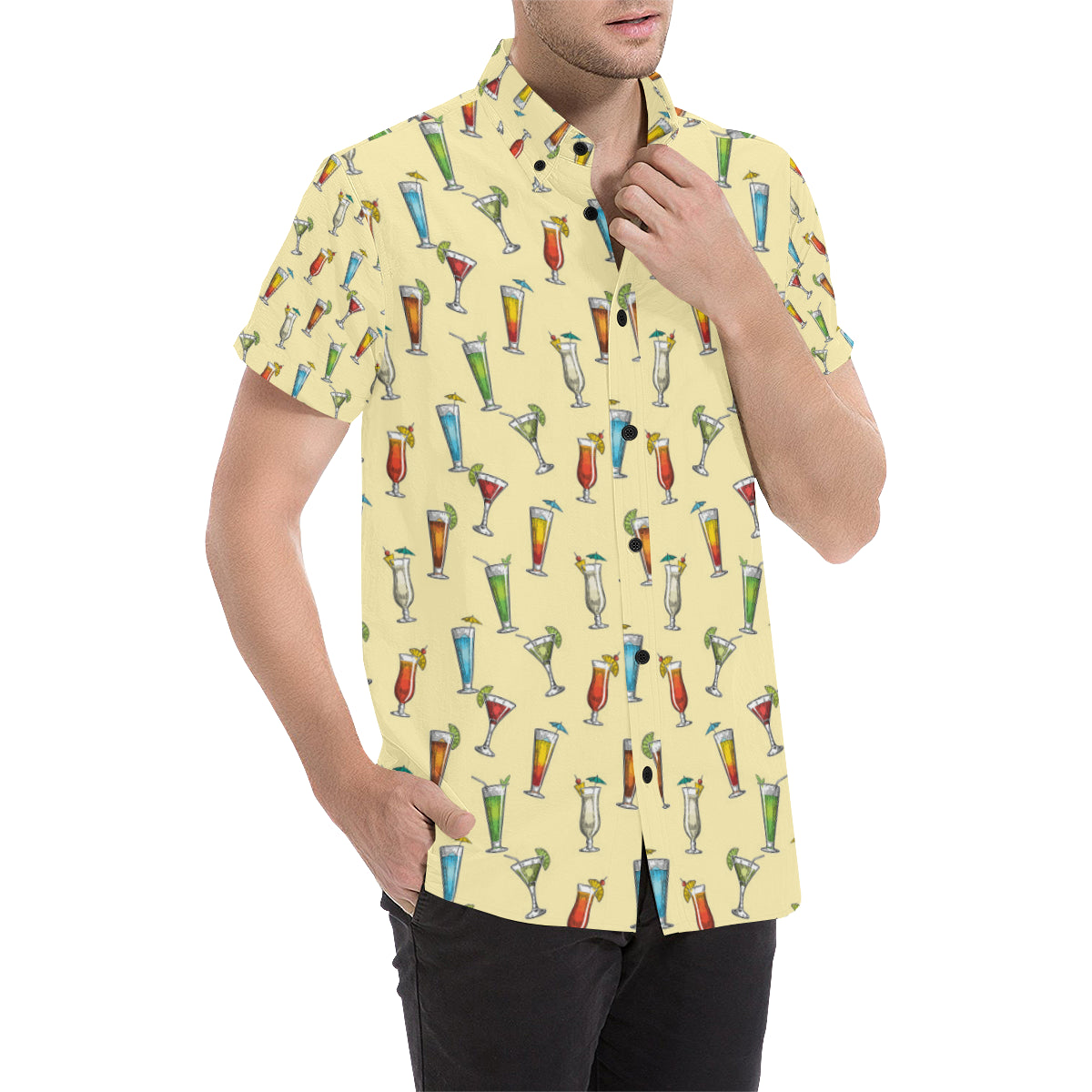 Cocktail Pattern Print Design 02 Men's Short Sleeve Button Up Shirt