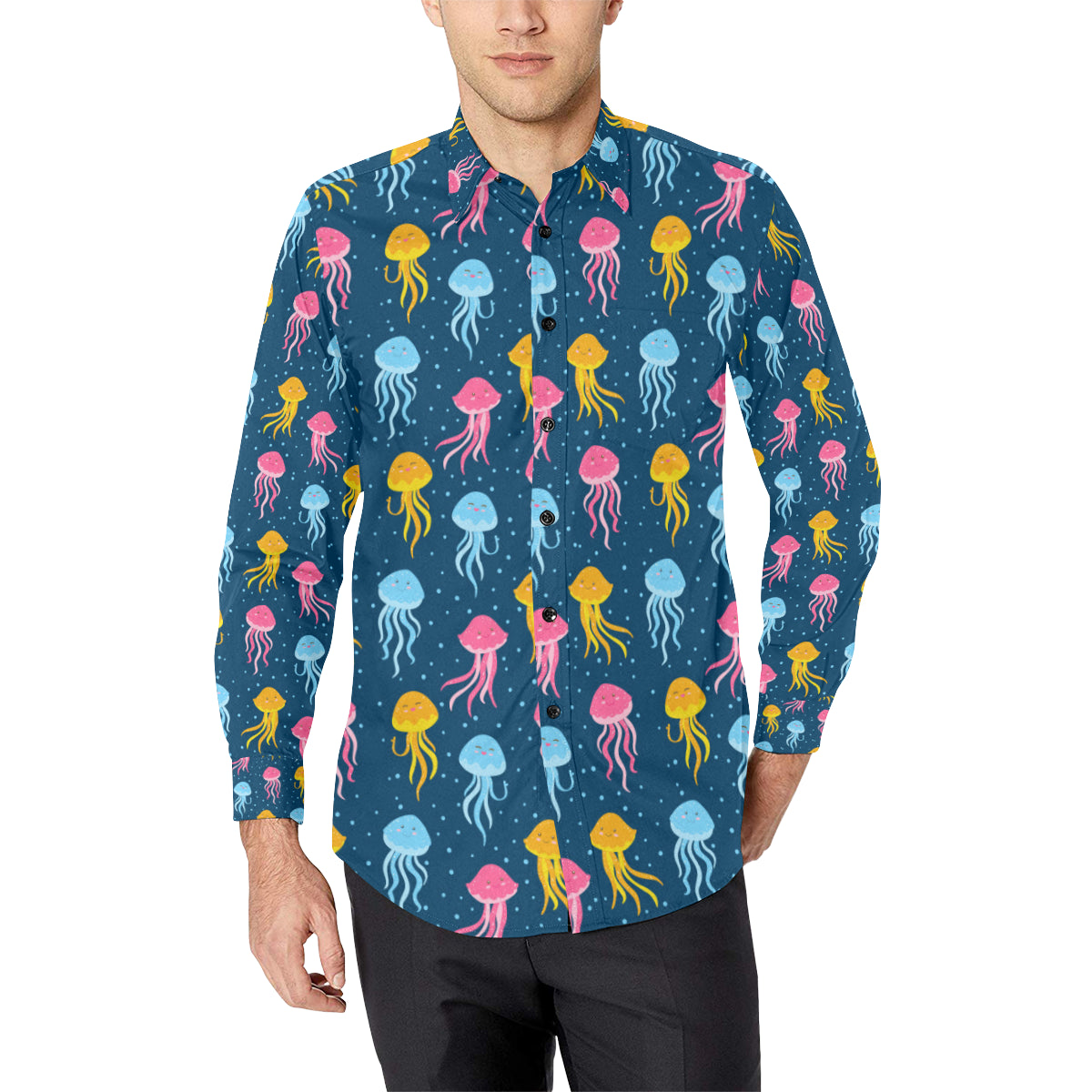 Jellyfish Pattern Print Design 04 Men's Long Sleeve Shirt