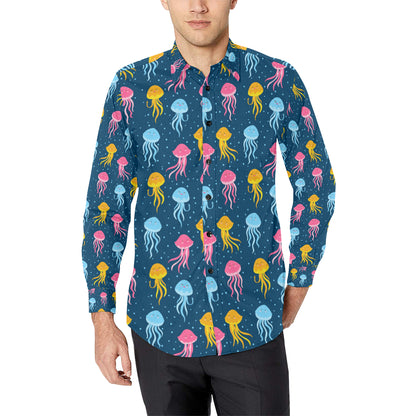 Jellyfish Pattern Print Design 04 Men's Long Sleeve Shirt