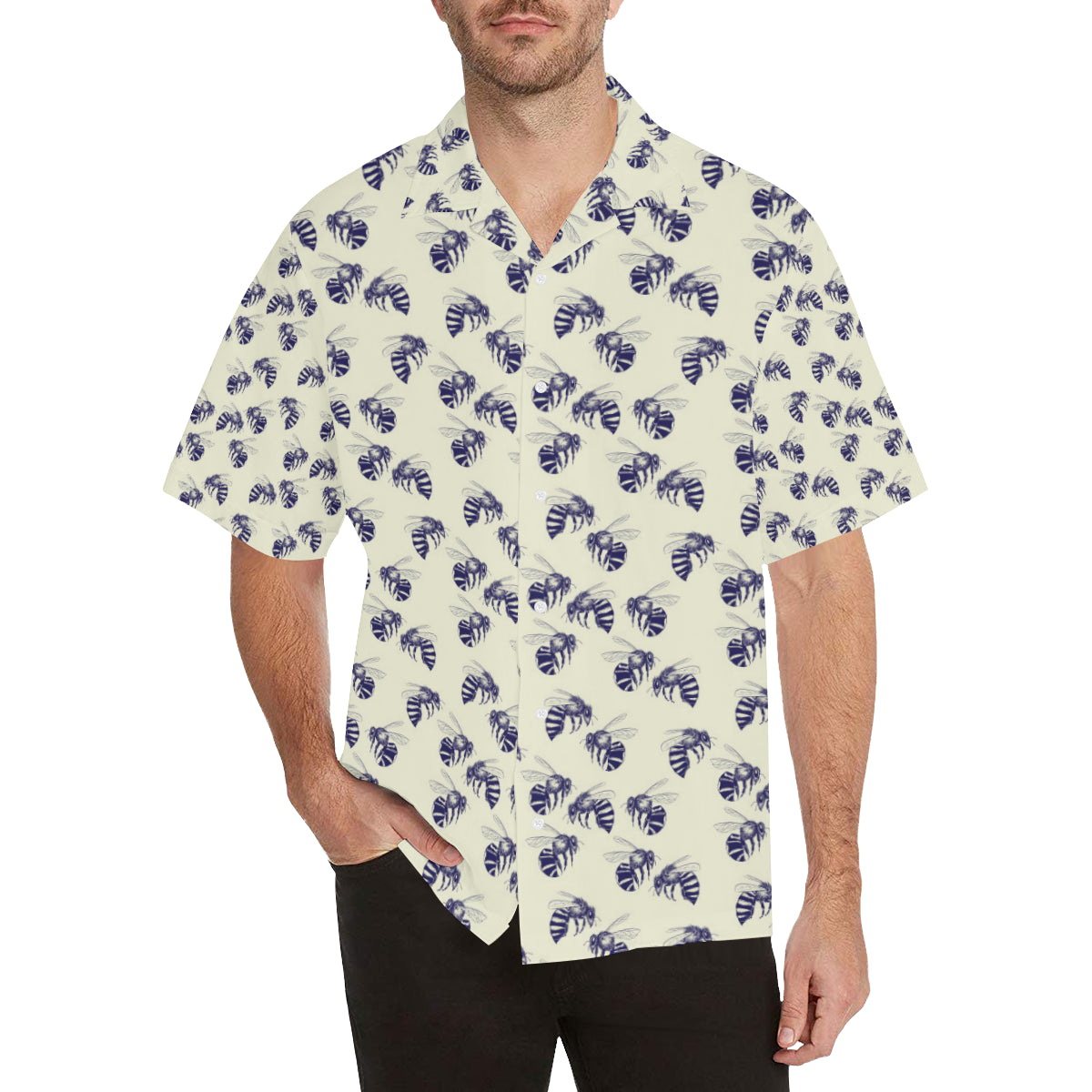 Bee Pattern Print Design 02 Men's Hawaiian Shirt