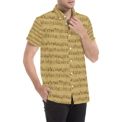 Music Note Vintage Themed Print Men's Short Sleeve Button Up Shirt