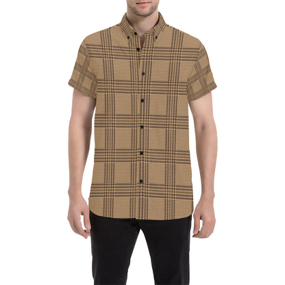 Houndstooth Brown Pattern Print Design 04 Men's Short Sleeve Button Up Shirt