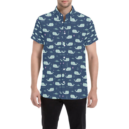 Narwhal Design Print Men's Short Sleeve Button Up Shirt