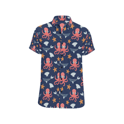 Octopus Pattern Print Design A04 Men's Short Sleeve Button Up Shirt