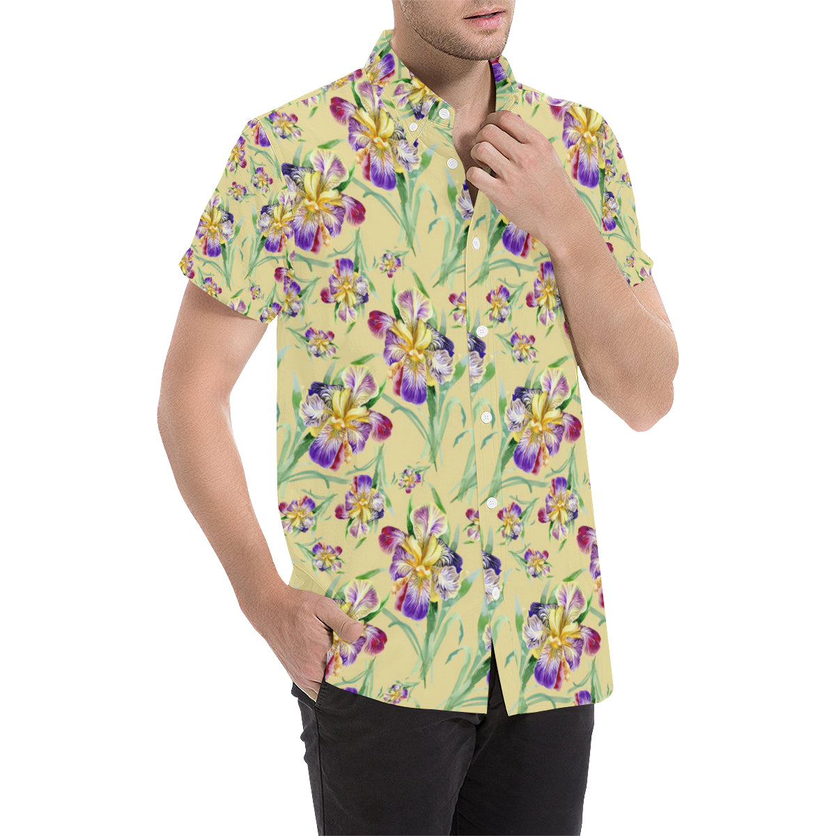 Iris Pattern Print Design IR06 Men's Short Sleeve Button Up Shirt