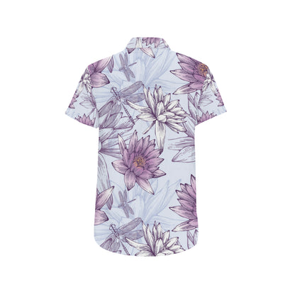 Water Lily Pattern Print Design WL01 Men's Short Sleeve Button Up Shirt