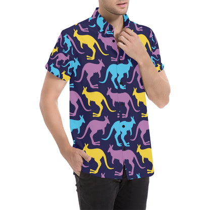 Kangaroos Pattern Print Design 02 Men's Short Sleeve Button Up Shirt