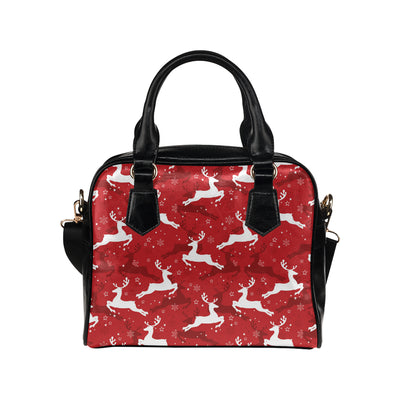 Reindeer Red Pattern Print Design 01 Shoulder Handbag