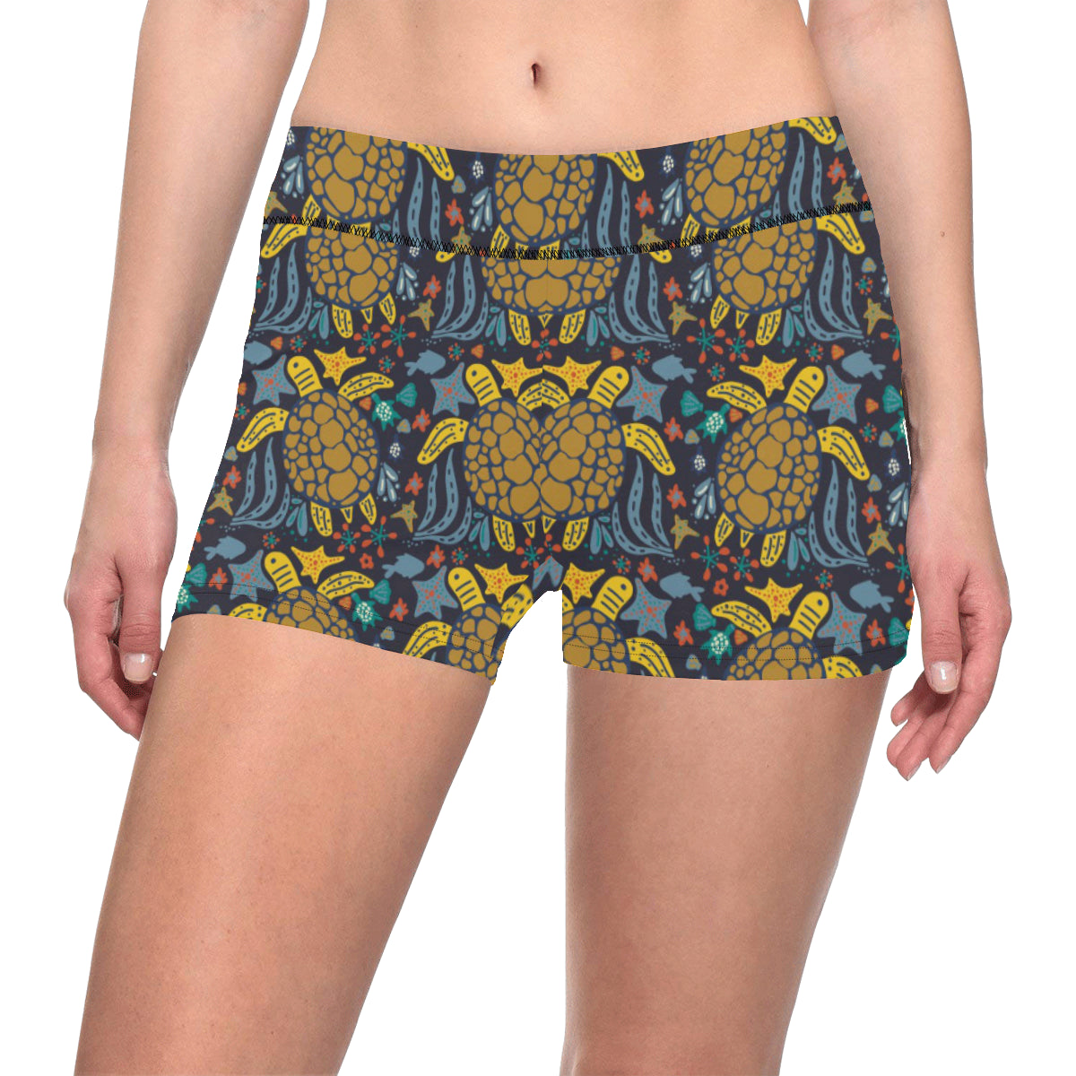 Sea Turtle Pattern Print Design T03 Yoga Shorts