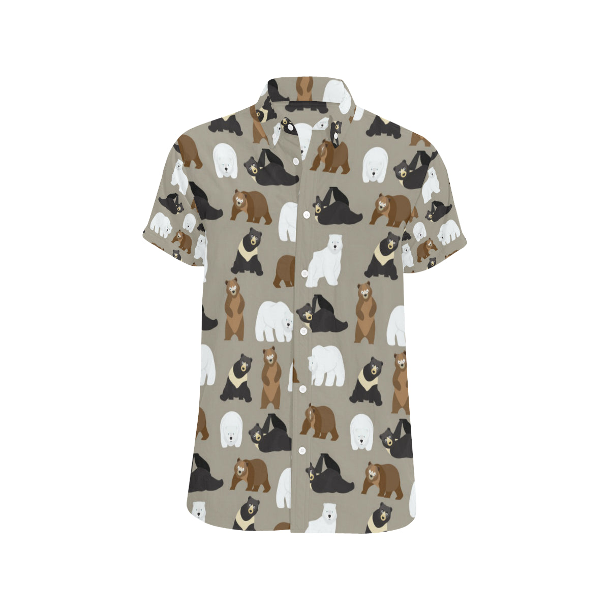 Bear Pattern Print Design BE03 Men's Short Sleeve Button Up Shirt