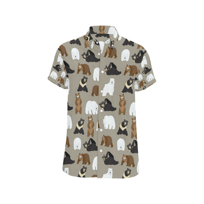 Bear Pattern Print Design BE03 Men's Short Sleeve Button Up Shirt