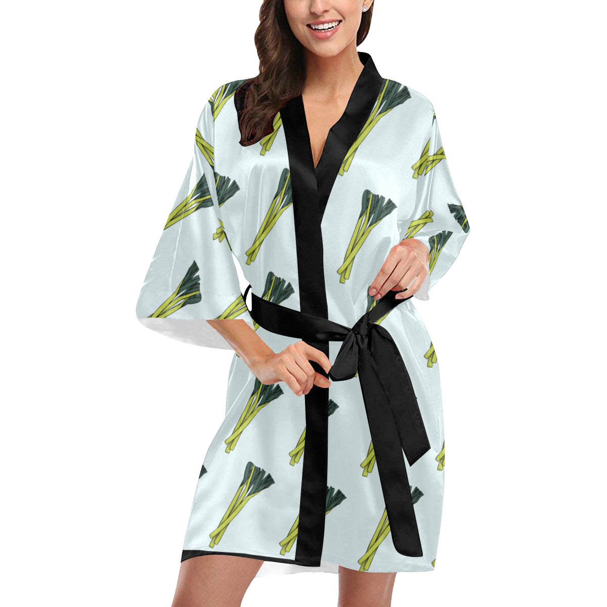 Leek Pattern Print Design 03 Women's Short Kimono