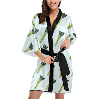 Leek Pattern Print Design 03 Women's Short Kimono