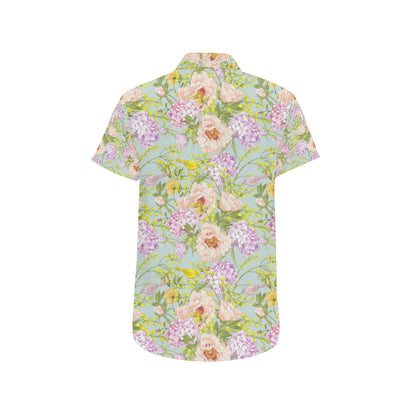 Hydrangea Pattern Print Design HD02 Men's Short Sleeve Button Up Shirt