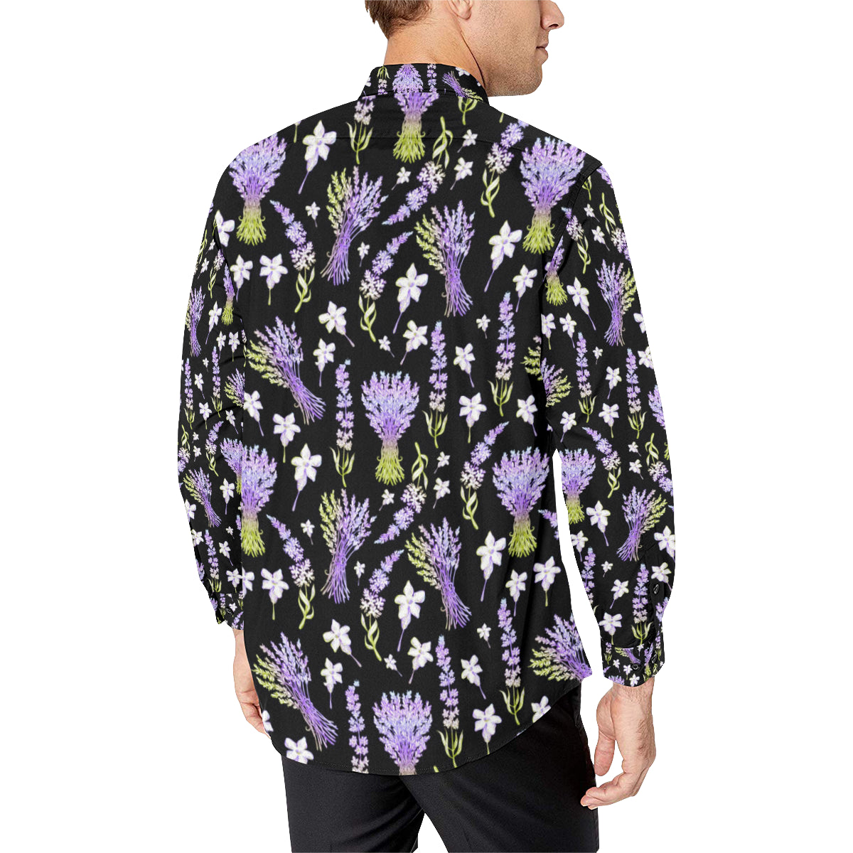 Lavender Pattern Print Design LV04 Men's Long Sleeve Shirt