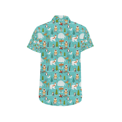 Eskimo Pattern Print Design 01 Men's Short Sleeve Button Up Shirt