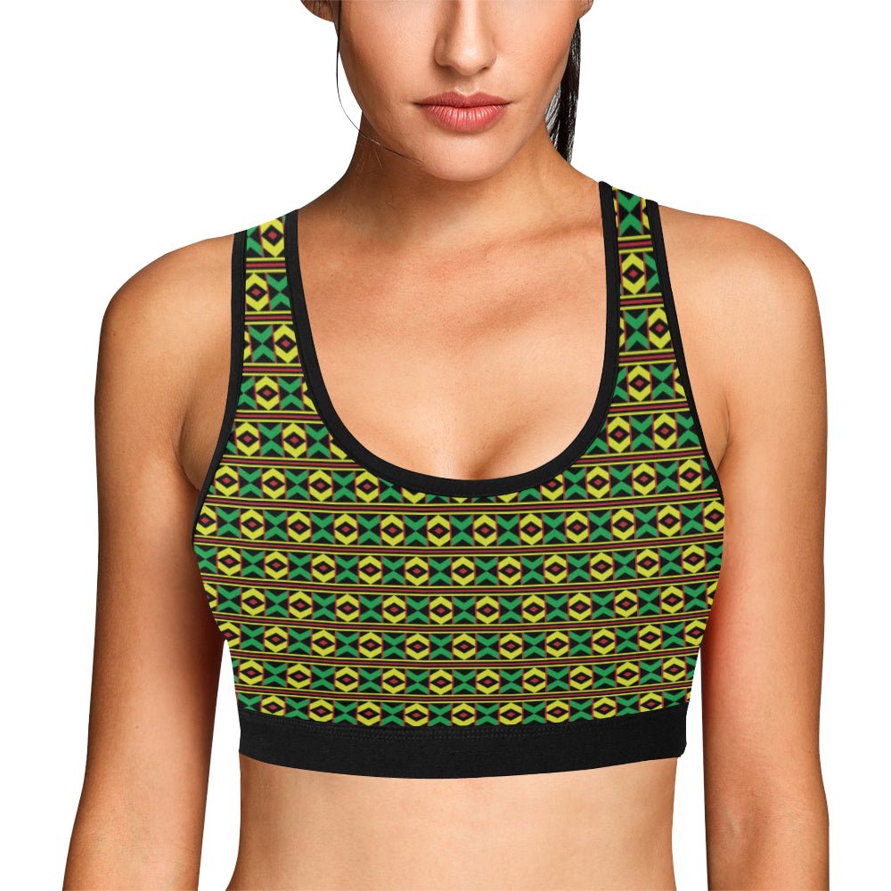 African Geometric Print Pattern Sports Bra