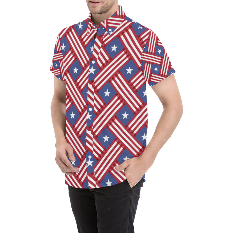 American flag Pattern Men's Short Sleeve Button Up Shirt