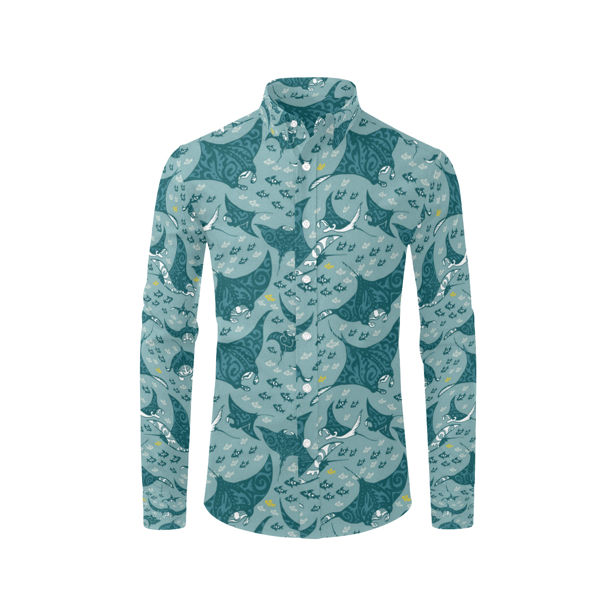 Manta Ray Tribal Pattern Print Design 03 Men's Long Sleeve Shirt