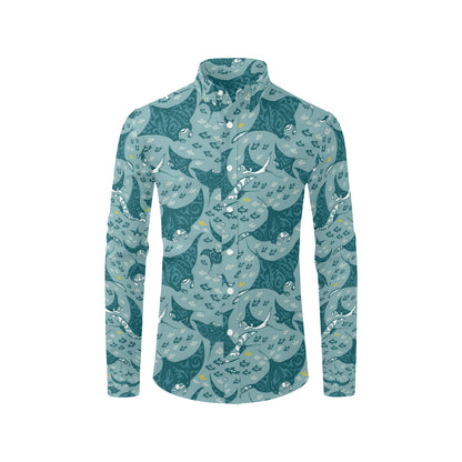 Manta Ray Tribal Pattern Print Design 03 Men's Long Sleeve Shirt