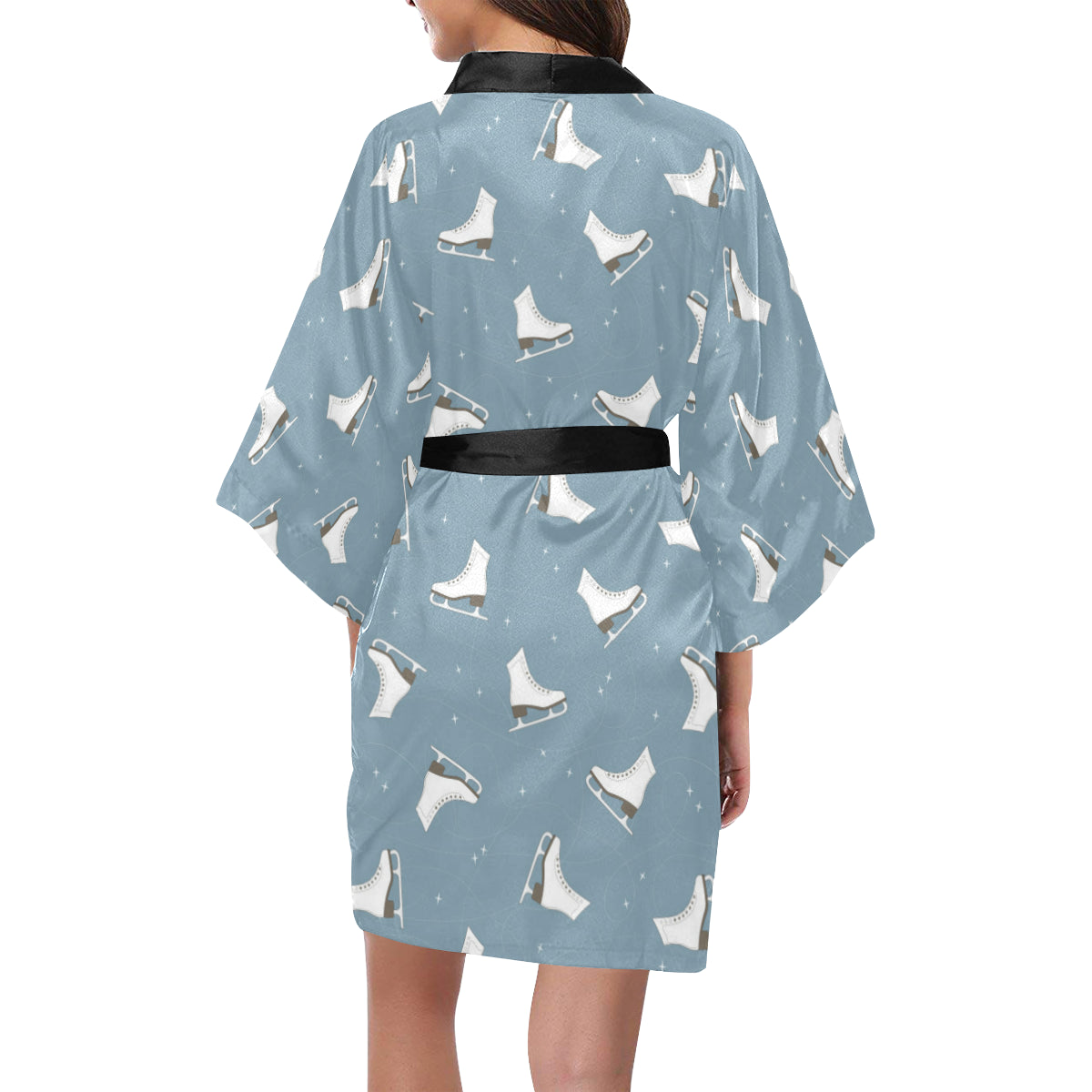 Ice Skate Pattern Print Design 02 Women's Short Kimono
