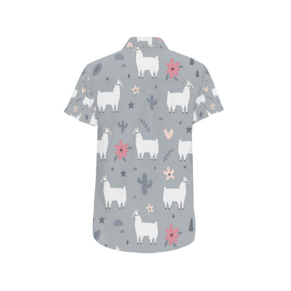 Llama Pattern Print Design 010 Men's Short Sleeve Button Up Shirt