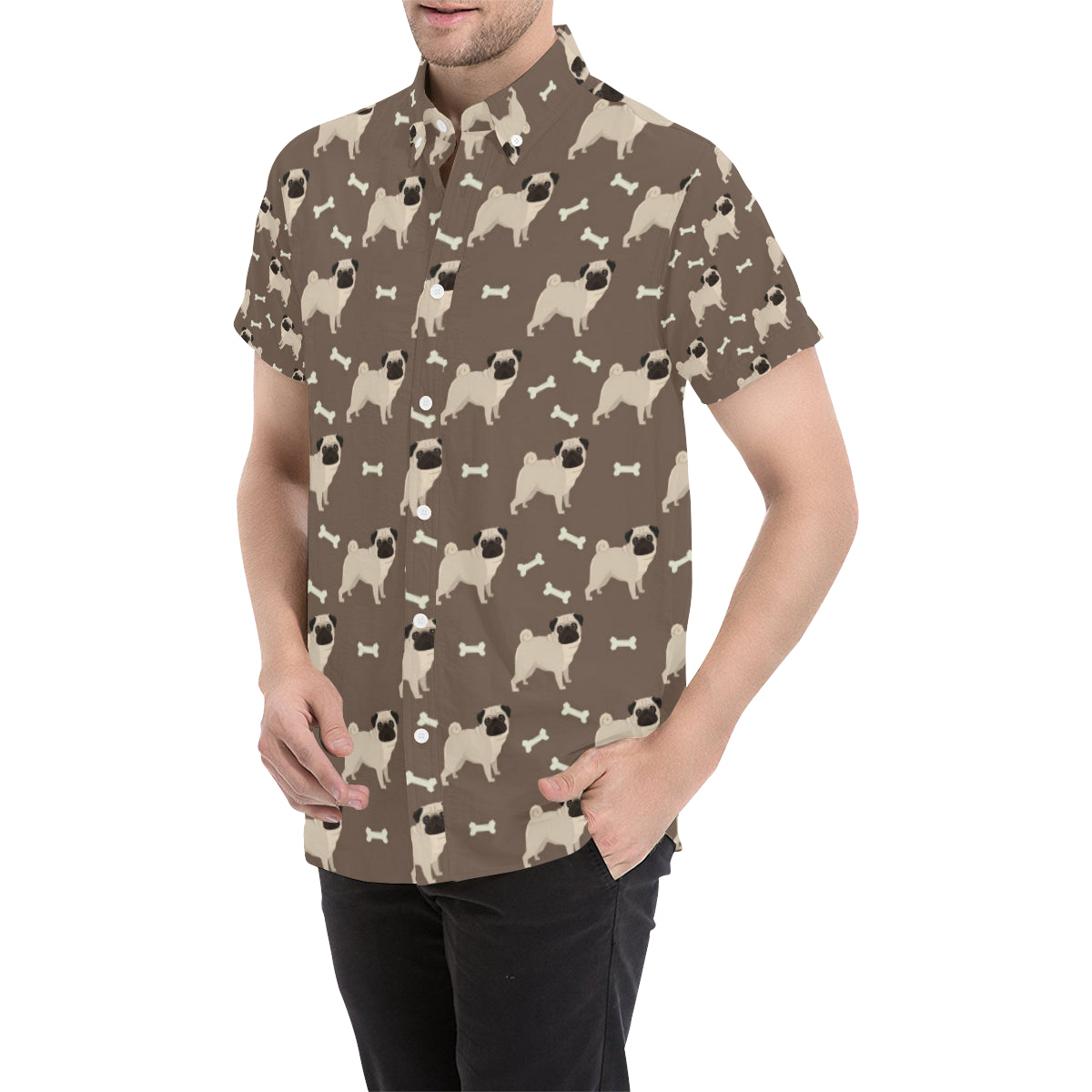 Pug Pattern Print Design A02 Men's Short Sleeve Button Up Shirt