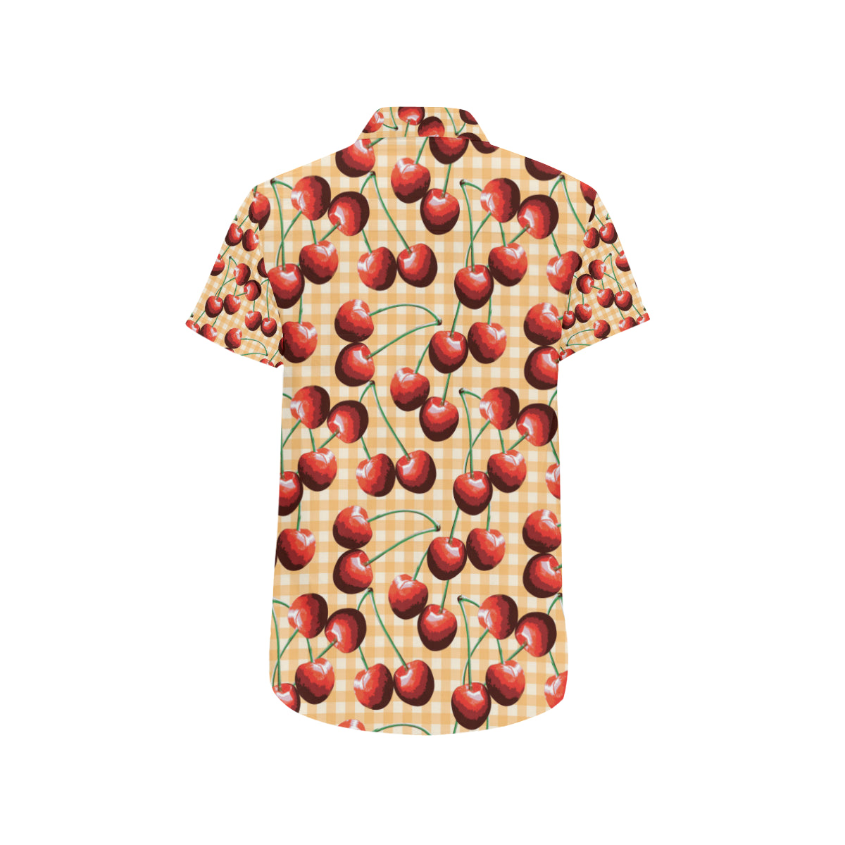 Cherry Orange Plaid Print Men's Short Sleeve Button Up Shirt