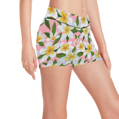 White Plumeria Pattern Print Design PM011 Yoga Shorts