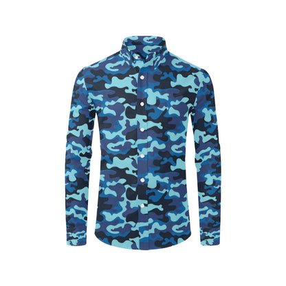 Camo Blue Pattern Print Design 04 Men's Long Sleeve Shirt