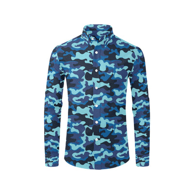 Camo Blue Pattern Print Design 04 Men's Long Sleeve Shirt