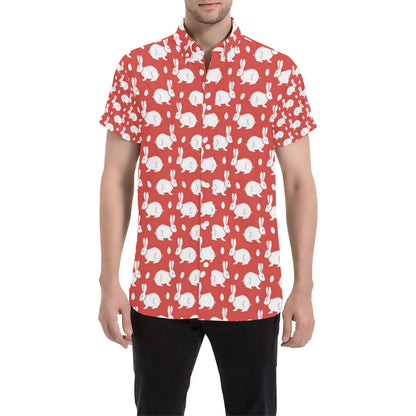 Rabbit Pattern Print Design RB017 Men's Short Sleeve Button Up Shirt