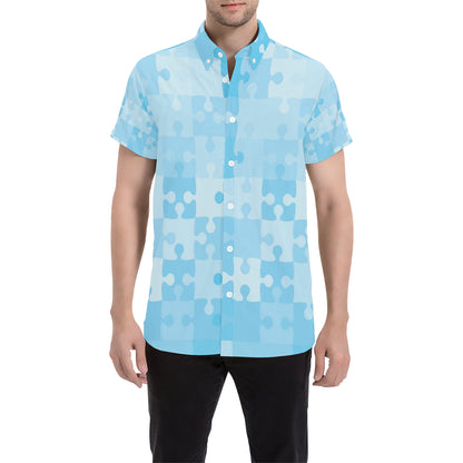 Puzzle Blue Pattern Print Design A04 Men's Short Sleeve Button Up Shirt