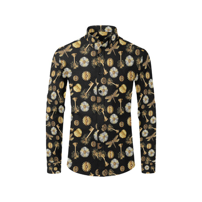 Steampunk Dragonfly Design Themed Print Men's Long Sleeve Shirt