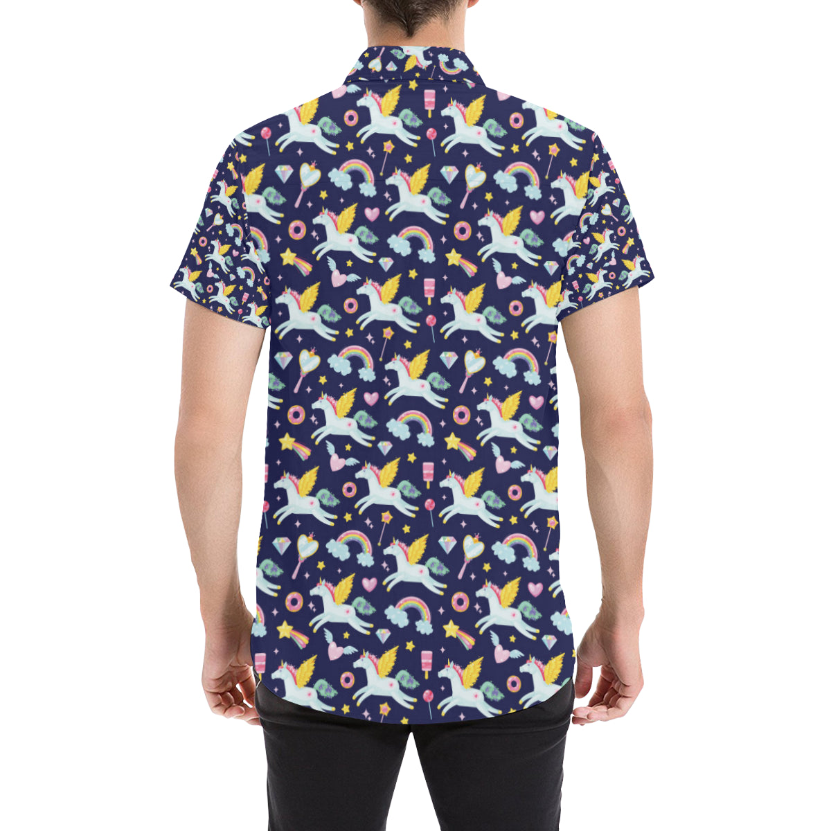 Pegasus Pattern Print Design 05 Men's Short Sleeve Button Up Shirt